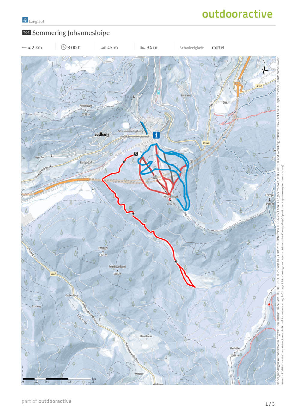 Streckenkarte Johannesloipe 4 km — Semmering
